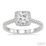 1/2 Ctw Diamond Engagement Ring with 1/4 Ct Princess Cut Center Stone in 14K White Gold