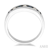 2.5 MM Round Cut Sapphire and 1/5 Ctw Channel Set Round Cut Diamond Band in 14K White Gold