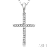 1/10 Ctw Cross Charm Round Cut Diamond Fashion Petite Pendant in 10K White Gold with chain