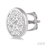 1/2 Ctw Oval Shape Lovebright Round Cut Diamond Bezel Stud Earring in 14K White Gold