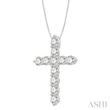 3/4 Ctw Round Cut Diamond Cross Pendant in 14K White Gold with Chain