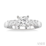 1 Ctw Diamond Engagement Ring with 5/8 Ct Princess Cut Center Stone in 14K White Gold