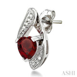 6x6 MM Heart Shape Garnet and 1/20 ctw Single Cut Diamond Earrings in Sterling Silver