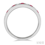 2.3 MM Ruby and 1/4 Ctw Round Cut Diamond Precious Wedding Band in 14K White Gold