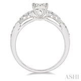 1/2 Ctw Oval Shape Center Criss-Cross Carved Shank Lovebright Round Cut Diamond Engagement Ring in 14K White Gold