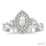 5/8 Ctw Split Twisted Shank Round Cut Diamond Engagement Ring With 1/4 Ct Marquise Cut Center Stone in 14K White Gold