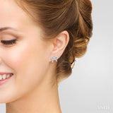 1/8 Ctw Bow Tie Round Cut Diamond Petite Fashion Earrings in 10K White Gold