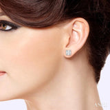 1/6 Ctw Square Shape Baguette and Round Cut Diamond Petite Fashion Earrings in 14K White Gold.