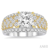 1 1/2 Ctw Diamond Semi-Mount Engagement Ring in 14K White and Yellow Gold