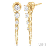 1 Ctw Journey Round Cut Diamond Fashion Long Chain Earring in 14K Yellow Gold