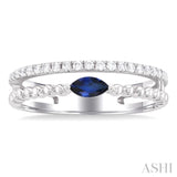 5x2.5 MM Marquise Shape Sapphire and 1/5 Ctw Single Cut Diamond Precious Split Twin Ring in 10K White Gold
