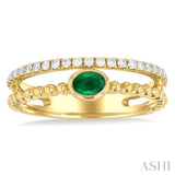 4x3 MM Oval Shape Emerald and 1/5 Ctw Single Cut Diamonds Precious Fashion Split Twin Ring in 10K Yellow Gold