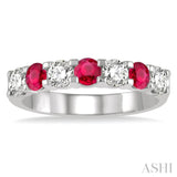 3.3 MM Ruby and 1/2 Ctw Round Cut Diamond Precious Wedding Band in 14K White Gold