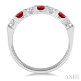 3.3 MM Ruby and 1/2 Ctw Round Cut Diamond Precious Wedding Band in 14K White Gold