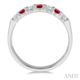 3 MM Ruby and 3/8 Ctw Round Cut Diamond Precious Wedding Band in 14K White Gold