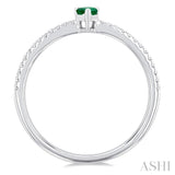5x3 MM Pear Cut Emerald and 1/10 Ctw Petite Round Cut Diamond Precious Fashion Ring in 10K White Gold