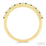 1.35 MM Round Shape Emerald and 1/10 Ctw Petite Round Cut Diamond Precious Stack Band in 10K Yellow Gold