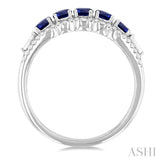 3.1 MM Round Sapphire and 1/4 Ctw Baguette and Round Cut Diamond 5-Stone Precious Ring in 14K White Gold