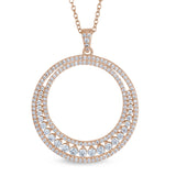 Rose gold finish sterling silver micropave two row large open circle pendant with simulated diamonds on 20 chain