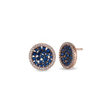 Round Stud Earrings with Simulated Blue Sapphire