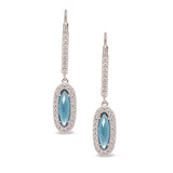 Oblong Simulated Blue Topaz Drop Earrings