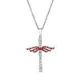 January Birthstone Angel Wing Cross Pendant
