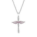 October Birthstone Angel Wing Cross Pendant