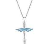 December Birthstone Angel Wing Cross Pendant