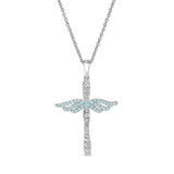 March Birthstone Angel Wing Cross Pendant