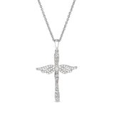 April Birthstone Angel Wing Cross Pendant