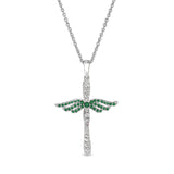 May Birthstone Angel Wing Cross Pendant