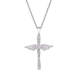 June Birthstone Angel Wing Cross Pendant