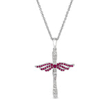 July Birthstone Angel Wing Cross Pendant