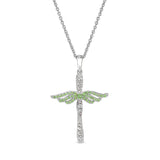 August Birthstone Angel Wing Cross Pendant