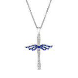 September Birthstone Angel Wing Cross Pendant