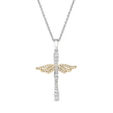 Two Tone Angel Wing Cross Pendant