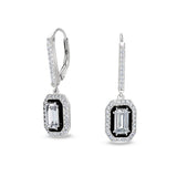 Octagon Black Enamel Halo Drop Earrings