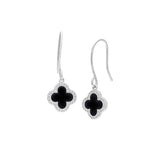 Black Enamel Clover Drop Earrings