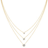 Three Chain Layered Bezel Set Necklace