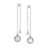 Double Chain Simulated Diamond and Pearl Drop Earrings
