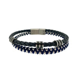 Navy Blue Leather Two Cord Bracelet