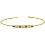 Single Cable Cuff Bracelet with Rectangle and Round Stone Pattern