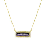 Birthstone Necklace with Rectangle Stone - February