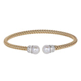 Top Open Shell Pearl Basketweave Cuff Bracelet