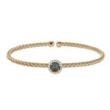 Round BLue Stone Basketweave Cuff Bracelet