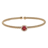 Round Pink Stone Basketweave Cuff Bracelet
