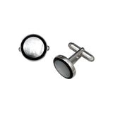 Round Mother of Pearl Cufflinks with Onyx Border