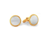 Brushed Round Cufflinks with Gold Rope Edge