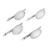Polished Oval Stud Set with Double Line Border