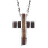 Wooden Cross with Vertical Stainless Stripes